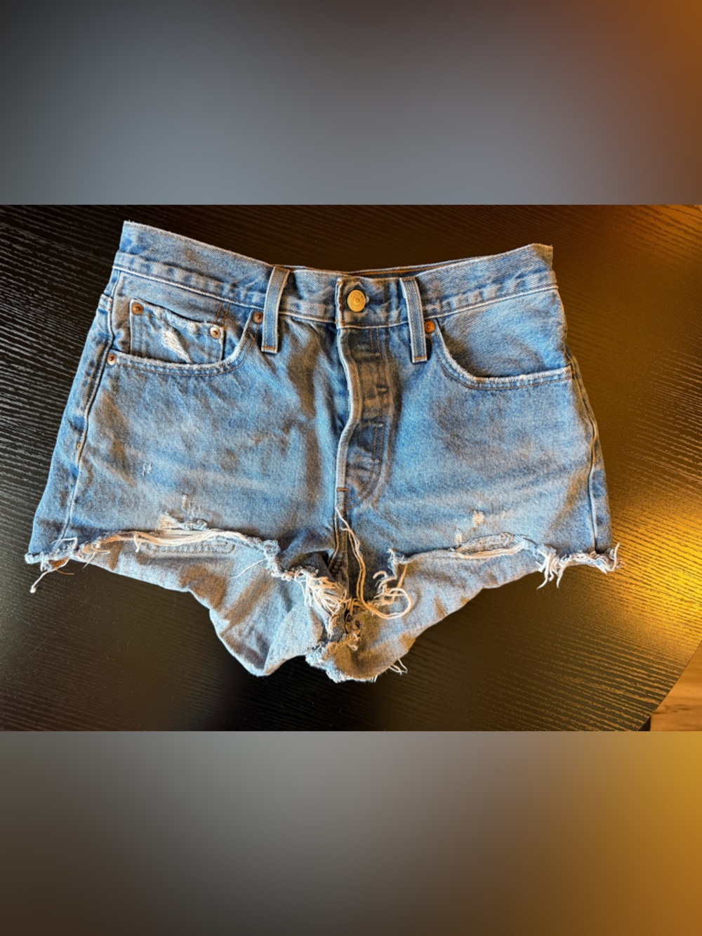 Levi's Distressed Light Blue 501 Denim Jean Shorts - Picture 4 of 8